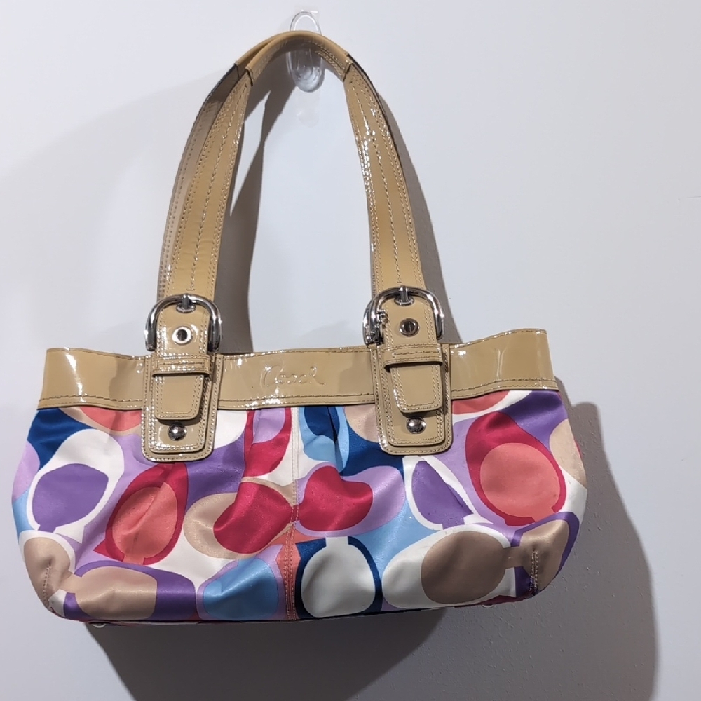 Coach Tan and Purple Shoulder Bag